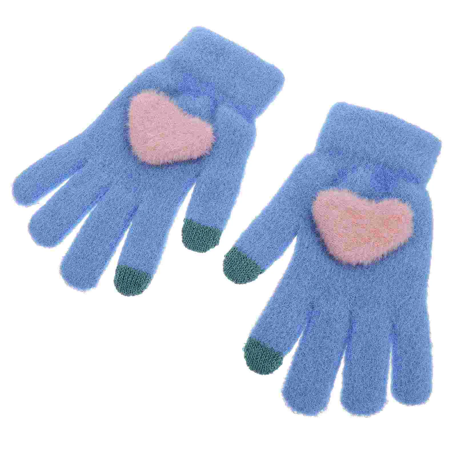 Heart Knit Gloves Touchscreen Winter Knitting Women Wind-proof Warm Plush