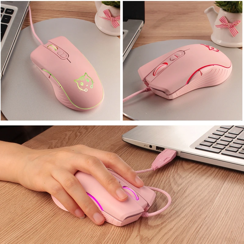 New E-sports Gaming Mouse RGB Cute Mouse USB Wired Ergonomic Mouse Silent Pink Mouse Office Computer Mouse Female Gift 2026