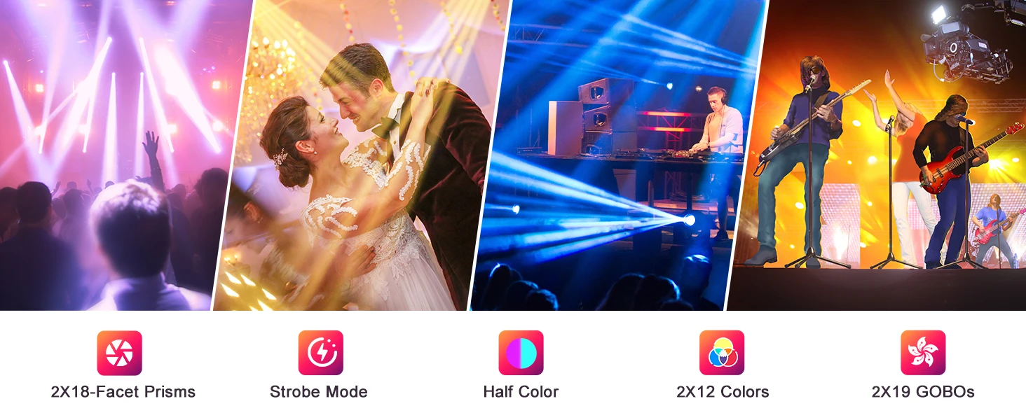 Yiflamefly 2X100W Dual-Head LED Beam Moving Head Lights 19Gobo 18Prism 12Color Bühnenbeleuchtung für Hochzeiten, Partys, DJs, Clubs, KTV, Bars – Detail 9