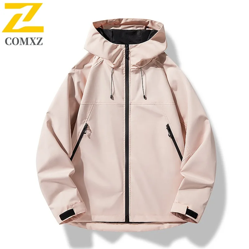 COMXZ Men Hooded Jacket Outdoor Windproof Waterproof Adventure Cycling Hunting Camping Jackets Solid Color Handsome Autumn Coat