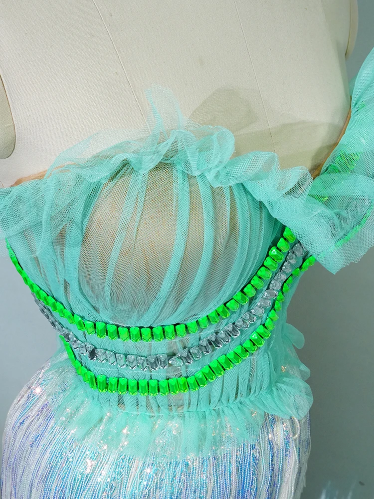 Nueva Falda corta de 2 piezas con borlas de Drag Queen de cristal Sexy vestido de fiesta de cumpleaños para mujer disfraz de escenario actuación de bailarina de Club