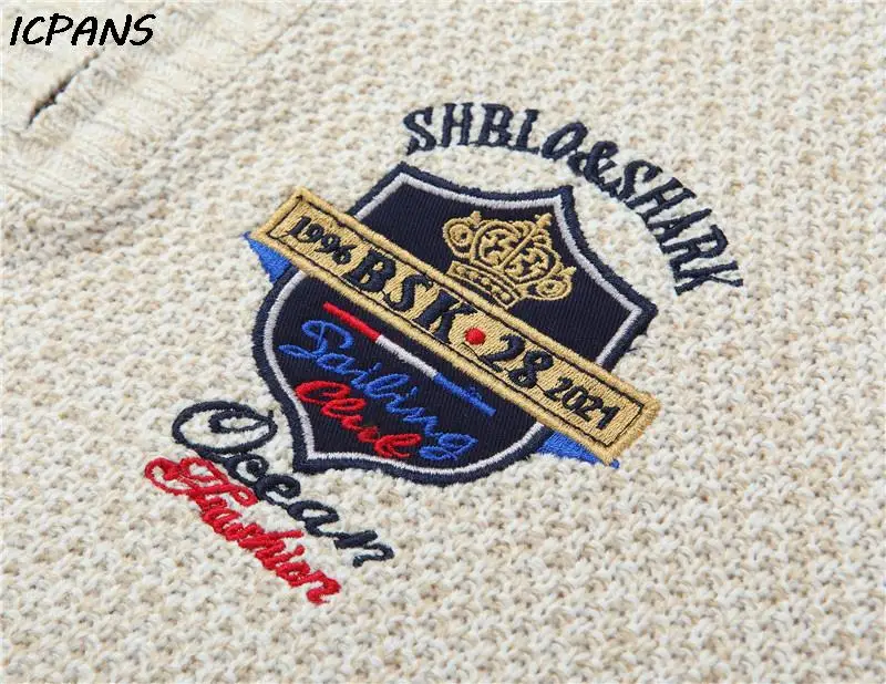 Half Zipper Shark Male Pullover Knitted Cotton Wool Men Sweater Clothes Letter Vintage Red Black Knitted Coat Jackets