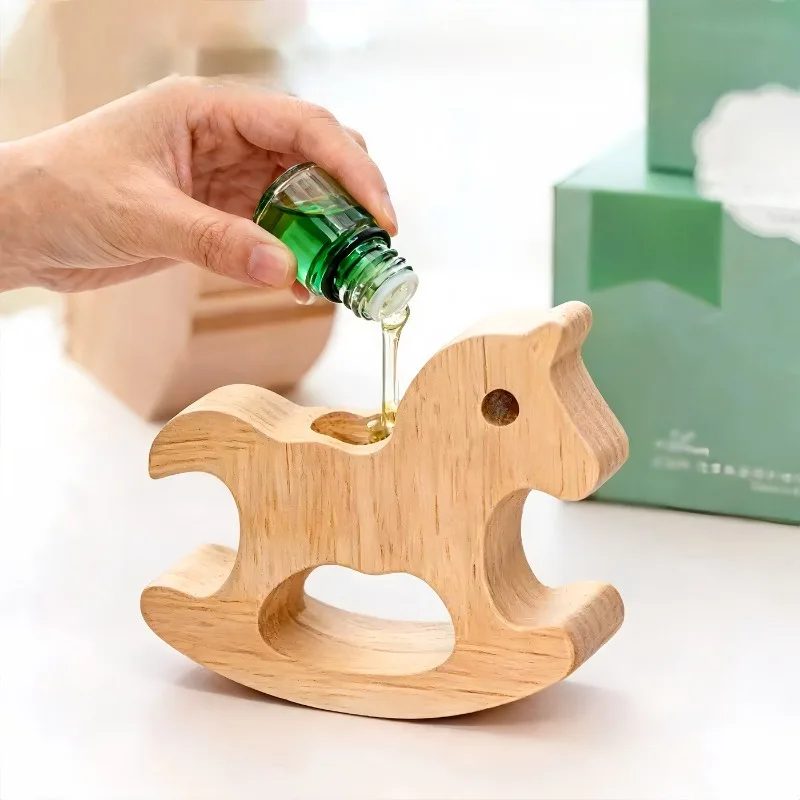 Cute Rocking Horse Diffuser Wood Natural Volatile Wood Ornament For Wardrobe Indoor Car Desktop Oil Drop Long Fragrance Decor