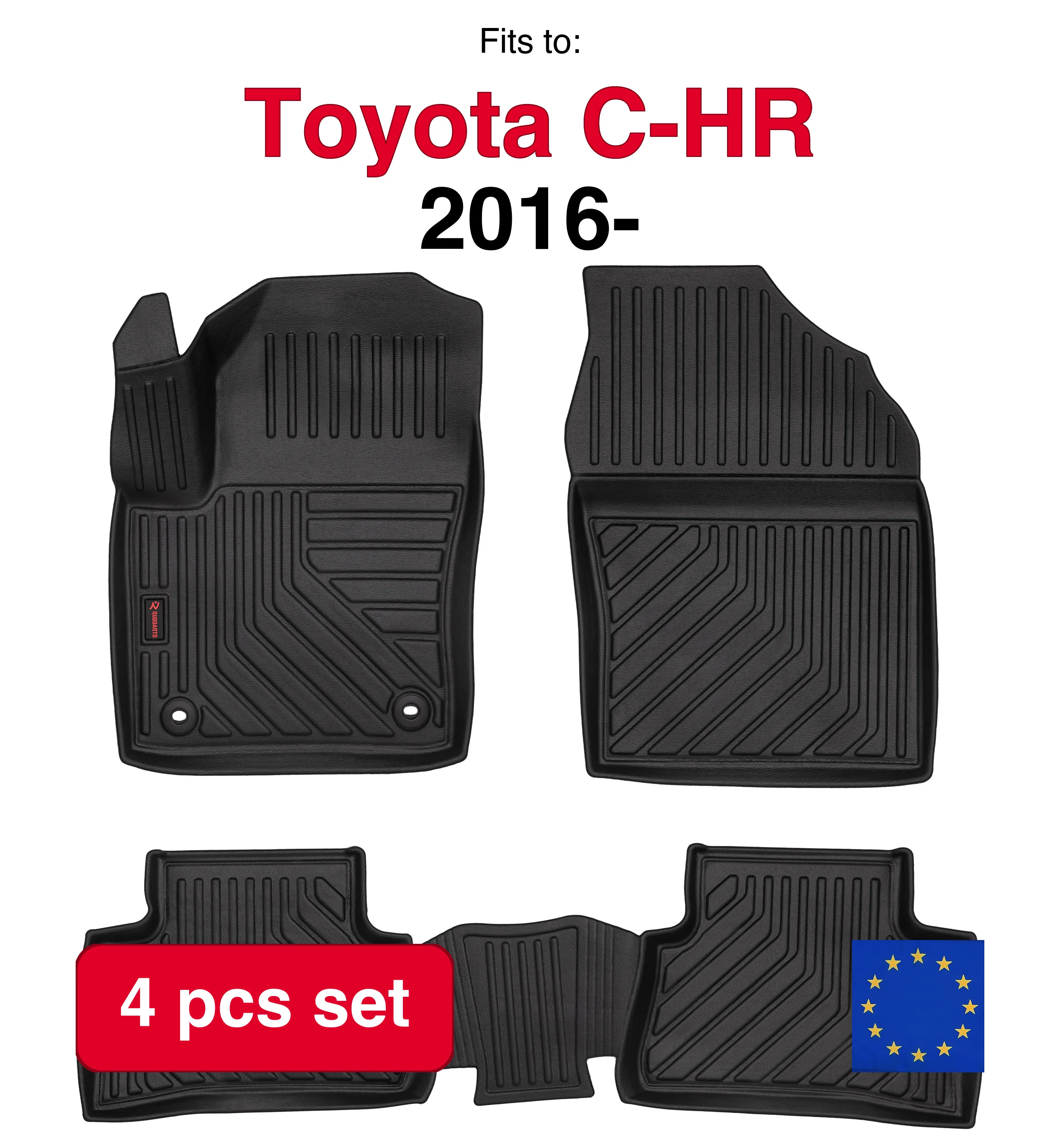 3D rubberen autodeken voor Toyota C-HR crossover (2016-) -zwart passend (4 stuks)