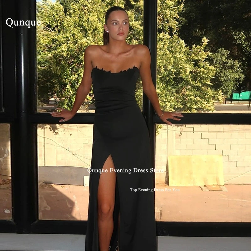 

Qunque Women's Black Evening Gowns Sweetheart Lace Mermaid Evening Dress Sleevesless Slit Long Formal Party Dress Customized