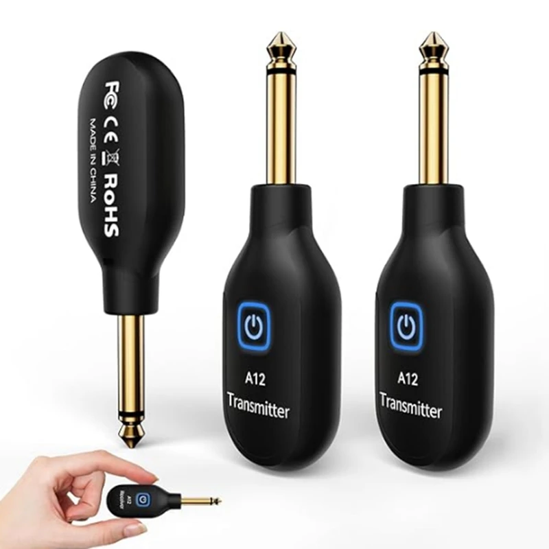 2.4GHz Wireless Guitar System Guitar Transmitter Receiver,24-Bit 48KHz 100ft Range for Electric Guitar & (2TX+1RX)-A69M