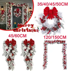 Christmas Wreath Rattan Set Christmas Decorations Bow Flower Garland For Front Door Hanging Christmas Ornaments New Year Decor