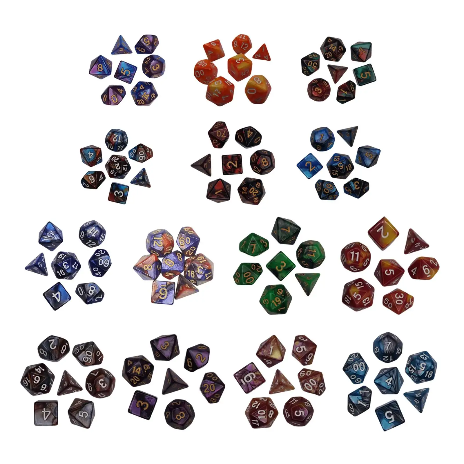 7x Polyhedral Dices Set D6 D4 D8 D10 D12 D20 Collection Smooth Gifts for Table