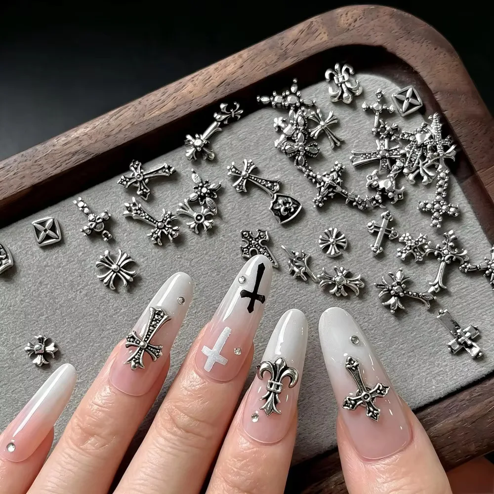 50pcs/Retro Metal Small Cross Nail Art Charm Y2K Gothic Punk Style Nail Decoration DIY Nail Accessories Jewelry