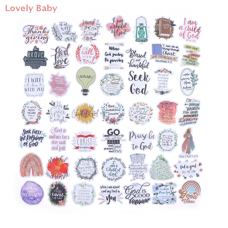 【BBS】52pcs Jesus Phrase Christians Religion Sayings Stickers Bible Sticker Decal for Skateboard Suitcase Graffiti Luggage