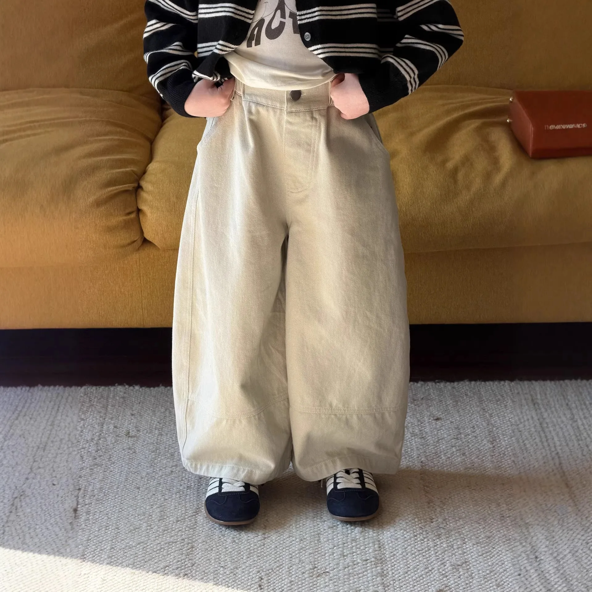

Spring Girls Korean Style Solid Color Simple Casual Pants 2026 Children Clothing Girls Fashion Versatile Loose Wide Leg Pants