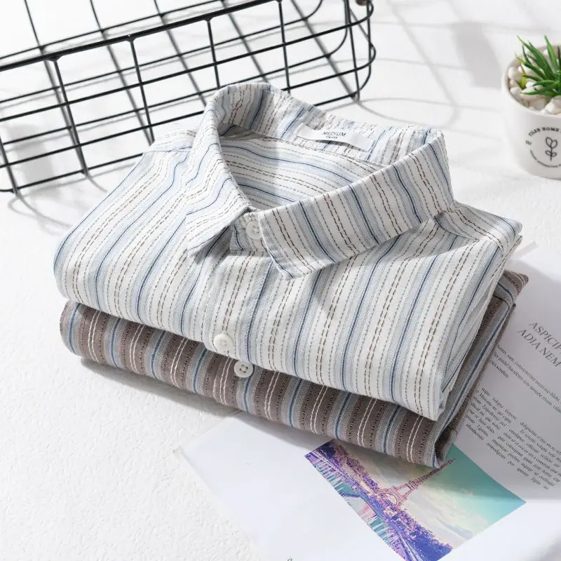 Striped Short-sleeved Shirt Men's High-end 2025 New Summer Loose Chic New Stripe Casual Business High-end Men's Shirt Trendy Top