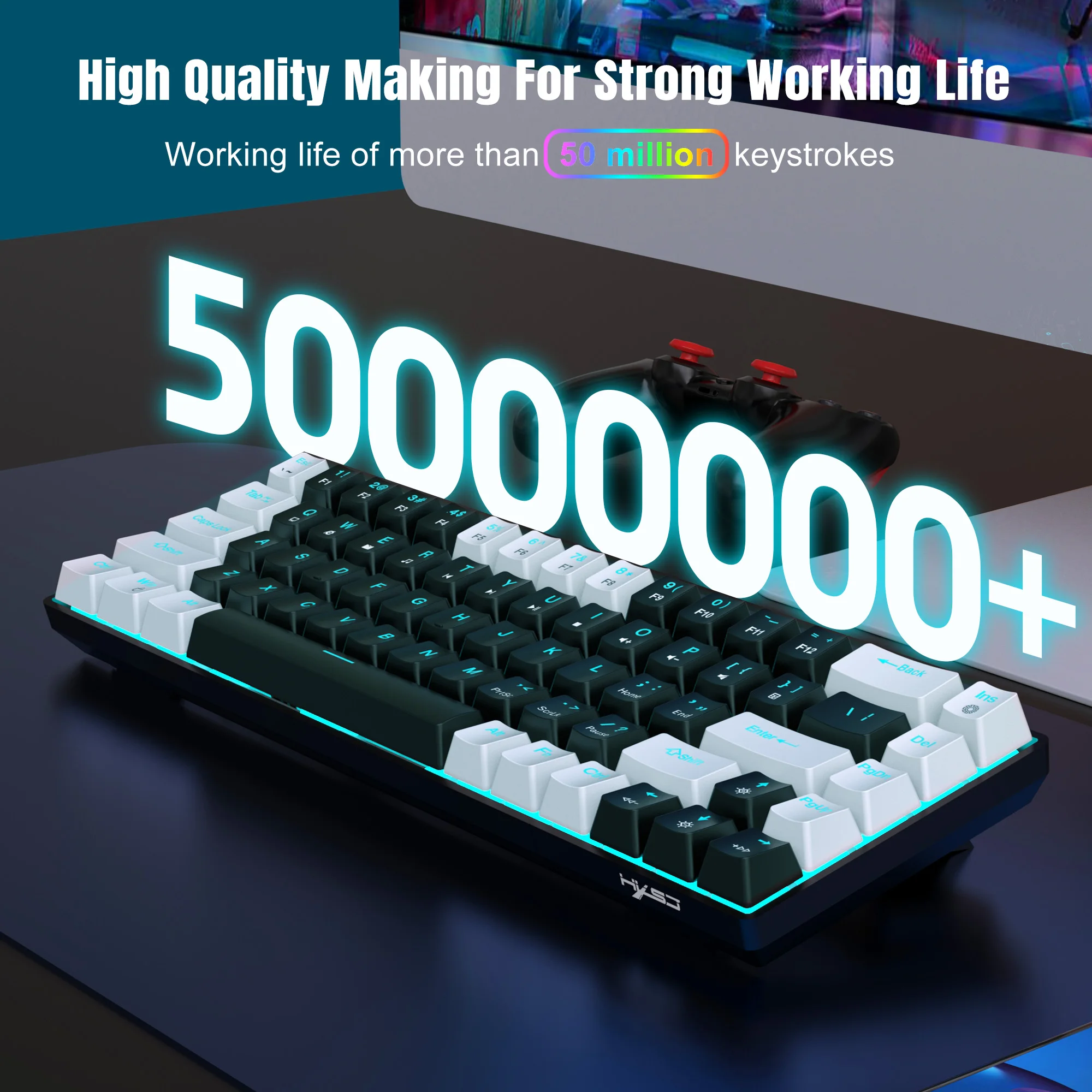 68 klawiszy mechaniczna klawiatura ergonomiczna RGB podświetlana klawiatura LED Hot Swappable Blue Switch Gaming Keyboard for PC Laptop Office