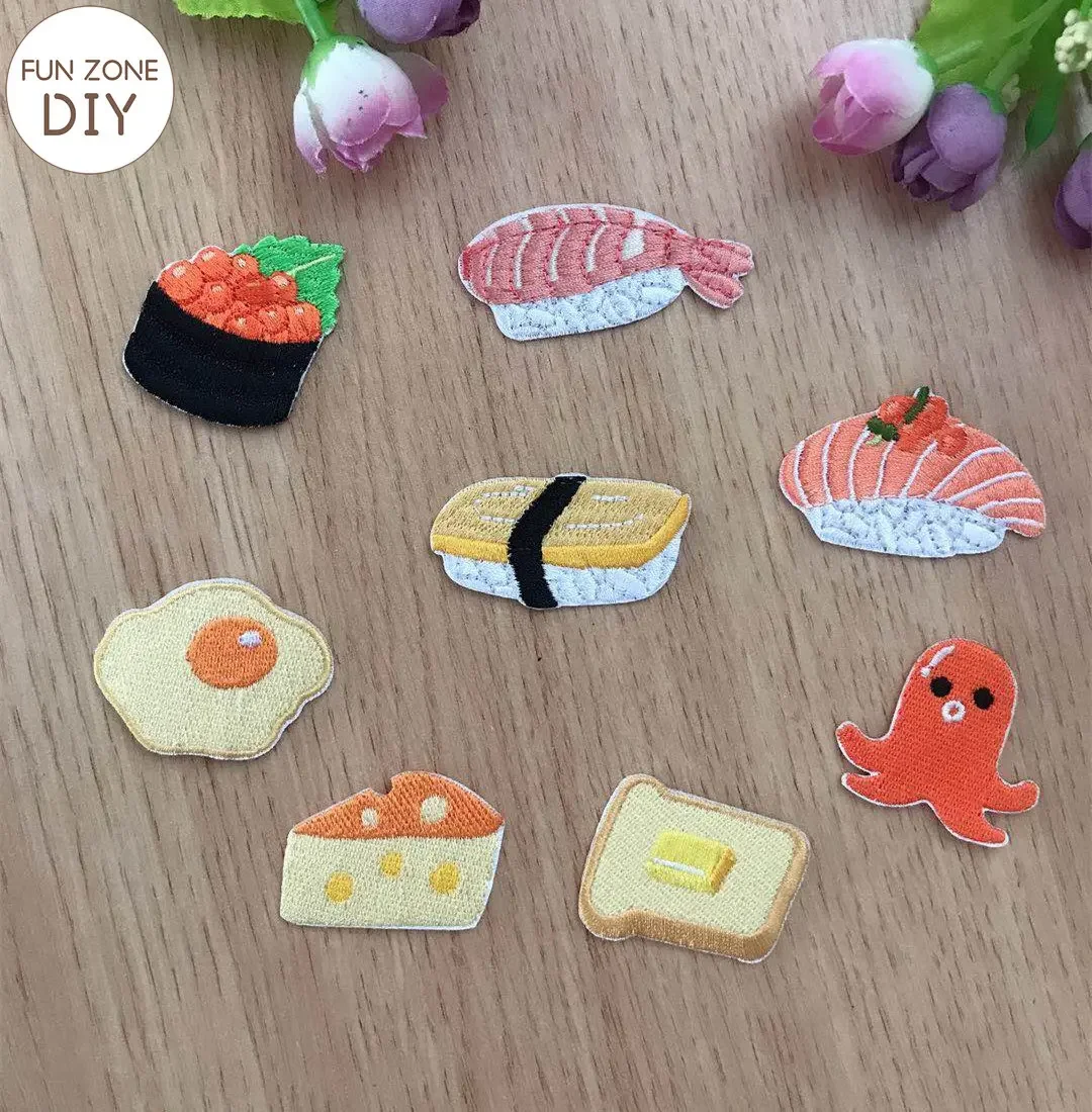 FZdiy Cartoon Egg Sushi Bread Clothing Thermoadhesive Patches Iron on Embroidered Patch on Clothes Fusible Patch Appliques Badge