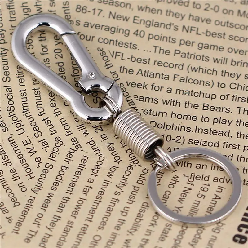 A64P-4X Sturdy Carabiner Key Chain Key Ring Polished Key Chain Spring Key Chain Business Waist Key Chain, Silver