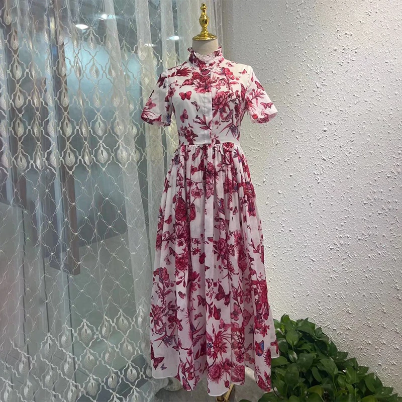 Vestidos de otoño para mujer, camisa fina con cuello levantado, rosa, elegante, estampado, Di0 x 2024