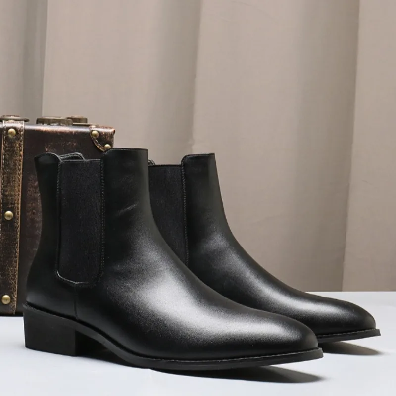 Italian Men's Leather Boots Fashion Chelsea Boots Brand Business Dress Boots for Men High-top Casual Boot Pointed Toe Ankle Boot - Image 3
