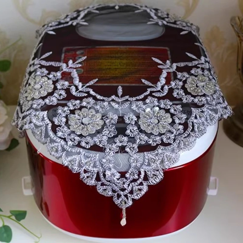 Square 38cm Black Lace Embroidered Bead Pendant European Coaster Balcony Small Round Table Cloth Christmas Wedding Decoration