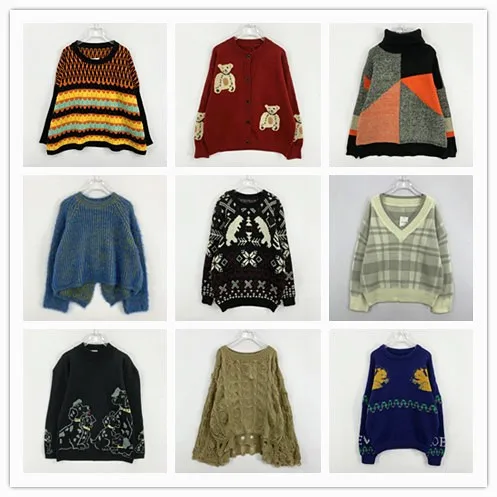

Vintage Cartoon Print Woolen Sweater Casual Loose Fit Women's Autumn Winter Faion Warm round Ne Single Button Closure Kni...