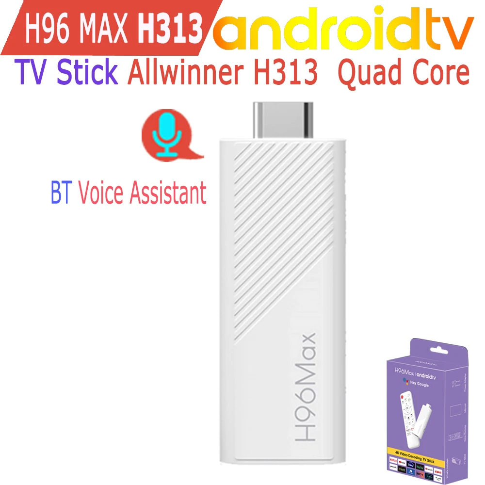 H96 Max H313TS Android TV Stick Allwinner H313 Quad Core 4K Vídeo Wifi6 Assistente de Voz Smart TV Box