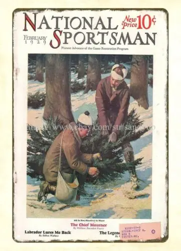 western decor 1929 NATIONAL SPORTSMAN magazine hunting trapping metal tin sign sign