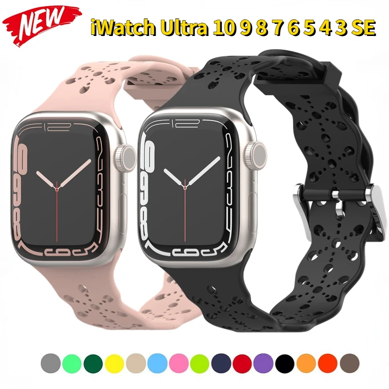 

Ремешок силиконовый для Apple Watch Ultra 8 7 49 мм 45 мм 41 мм, кружевной браслет для iWatch 6 5 4 3 SE 44 мм 42 мм 40 мм 38 мм