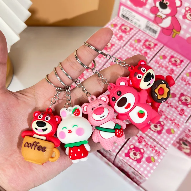 24pcs Lotso Strawberry Bear Blind Box Keychain Children\'S Festival Small Gift Cartoon Anime Trend Play Doll Pendant Wholesale