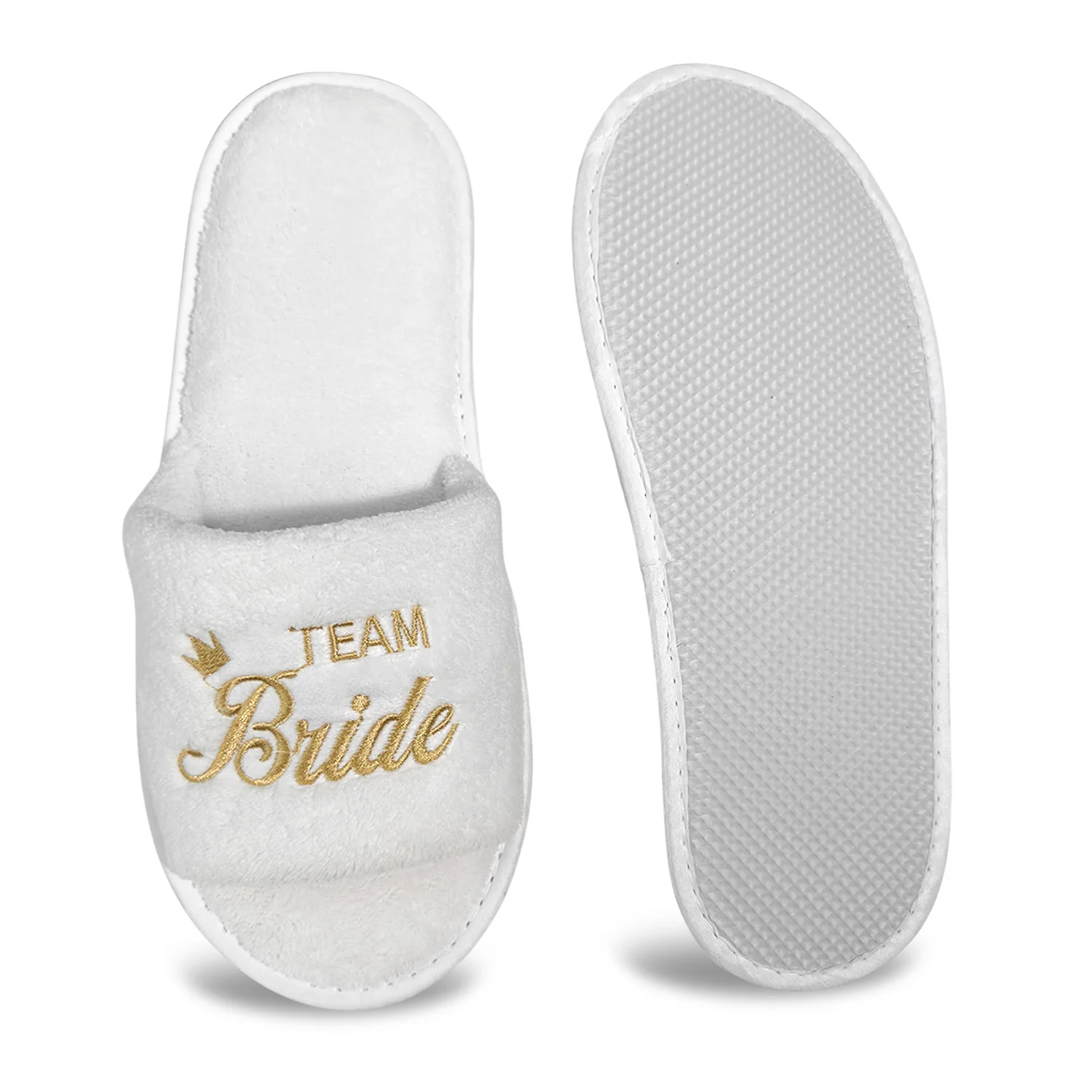 Braut und Brautjungfer, Hochzeit, Party, Gäste, Zuhause, Slip-On-Schuhe, Brautparty-Hausschuhe, offener Zehenbereich mit goldenem, mintgrünem und rosa – Detail 9