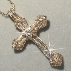 Handmade Christianity Cross Pendants sona diamond painting full real 925 silver 14k gold Wedding Necklace for Women Men jewelry