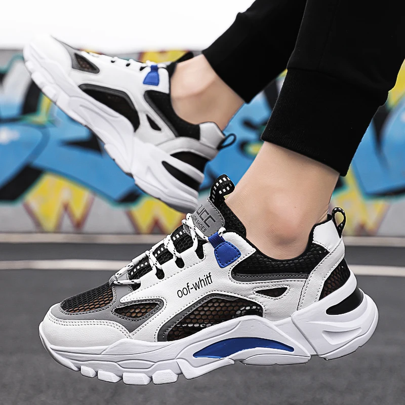 

Весенне-летняя лоскутная сетчатая дышащая обувь на толстой подошве, увеличивающая рост на шнуровке, модная новая спортивная обувь в уличном стиле