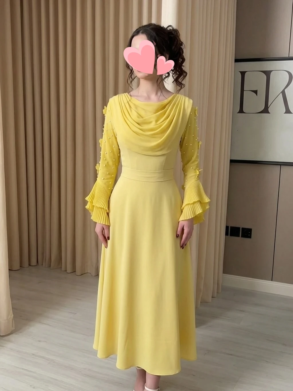 

Other Shore Elegant Vintage Sweet Yellow Pearls Ruffle A-Line Stylish Customize Formal Occasion Prom Dress Evening Party Gowns