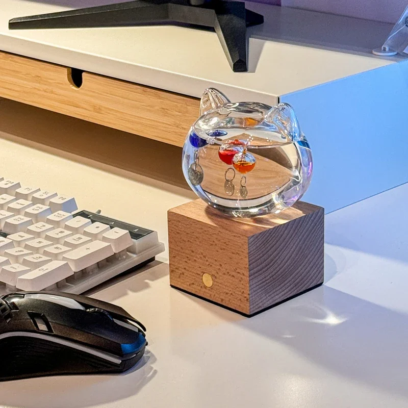 زجاج القط غاليليو ميزان الحرارة زخرفة الإبداعية ديكور المنزل عيد الميلاد هدية عيد ميلاد #1