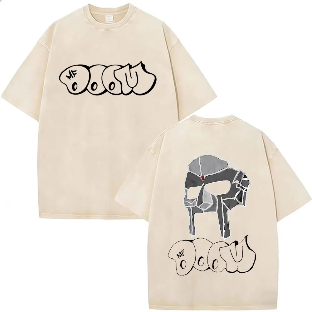 

Rapper Mf Doom Madlib Madvillainy Metal Mask Vintage Washed Khaki T-shirt Men High Quality Cotton T Shirt Male Hip Hop T-shirts