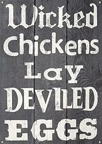 Funny Chicken Metal Tin Sign,Wicked Chickens Lay Deviled Eggs,Metal Tin Signs Poster Wall Decor for Farm Village Bar Cafe Home C