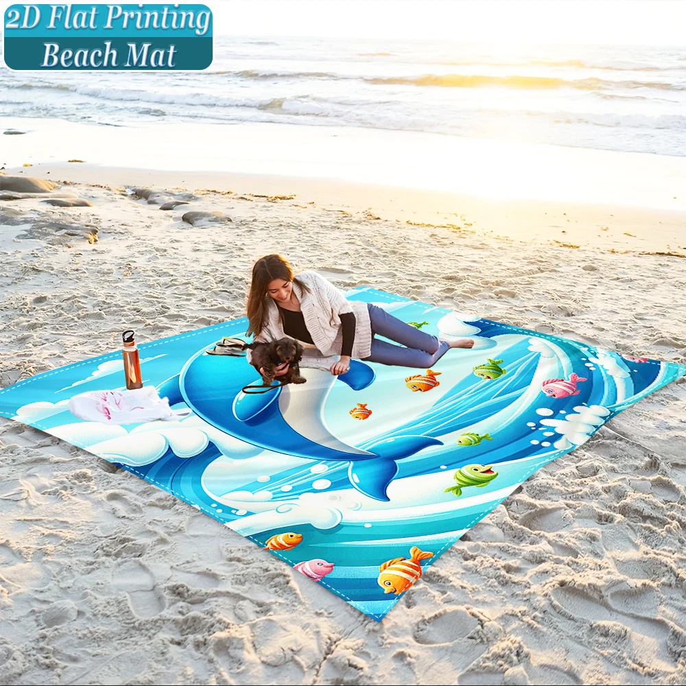 1-Piece Set, Summer Outdoor Beach Mat, Includes 4 Ground Stakes, Unique Printed Design, Fade-Resistant, Lightweight, Quick-Drying, Easy to Carry, Windproof and Sandproof, Fashionable and Trendy Outdoor Activity Decoration, Suitable for Beach, Camping, Picnics, Parties
