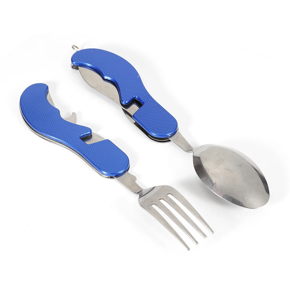 3PCS Multifunctional Camping Tableware Set Stainless Steel Foldable Picnic BBQ Spoon For Outdoor Camping Fishing Hiking Hunting