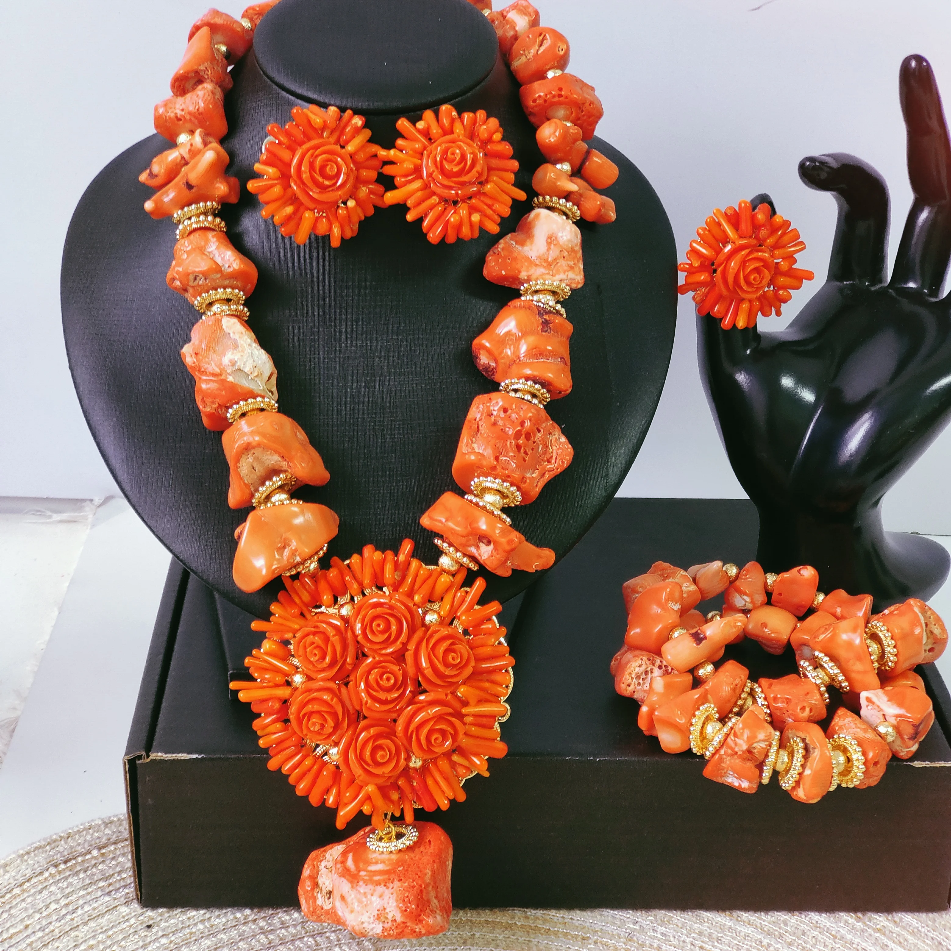 african beads jewelry set nigerian traditional wedding coral necklace bracelet earrings ring