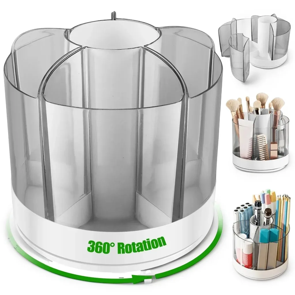 

Rotating Pencil Organizer with 6 Compartments 360° Turntable Detachable Cosmetics Storage Box Round Revolving Makeup Brush