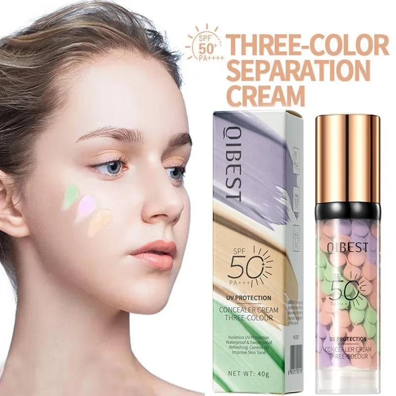 Face Makeup Primer Tri-color Cream Contour Color Isolation Waterproof Makeup Foundation Natural Makeup Base Brightening Cream40g