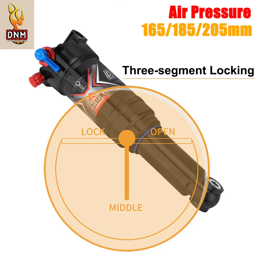 Three Stage Locking Mtb Downhill DH Rear Shock DNM TRU-8RC Shock Absorber Mountain Bike Rear Suspension Air 165mm 185mm 205mm