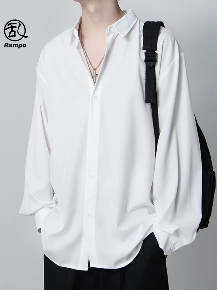 

White Long Sleeve Men's Shirt Korean Style Drapey Loose Fit Ice Silk Pure Color Cool Feeling Button up Casual Fashion