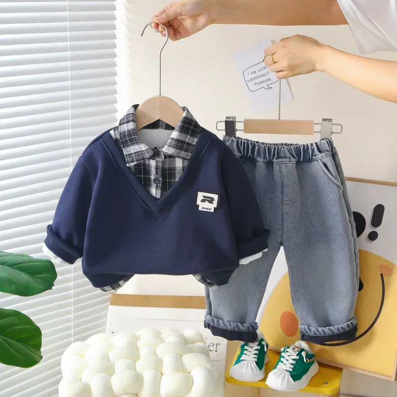 

New Autumn Winter Baby Clothes Suit Children Boys Fashion Thick Warm T-Shirt Pants 2Pcs/Sets Kids Clothing Set Infant Tracksuits