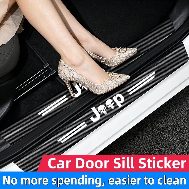 Защитные наклейки из углеродного волокна для порогов и дверей багажника автомобилей Jeep Renegade, Compass, Patriot, Grand Cherokee
