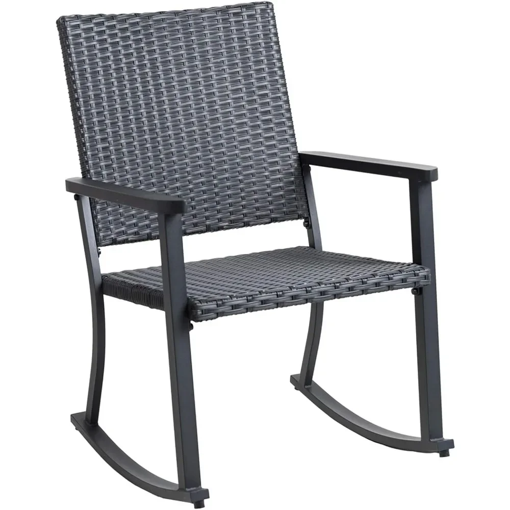 

All Weather Wicker Chairs for Living Room, Outdoor Rocking Chair, Outside Patio and Porch, Metal Frame, Black, Free Shipping