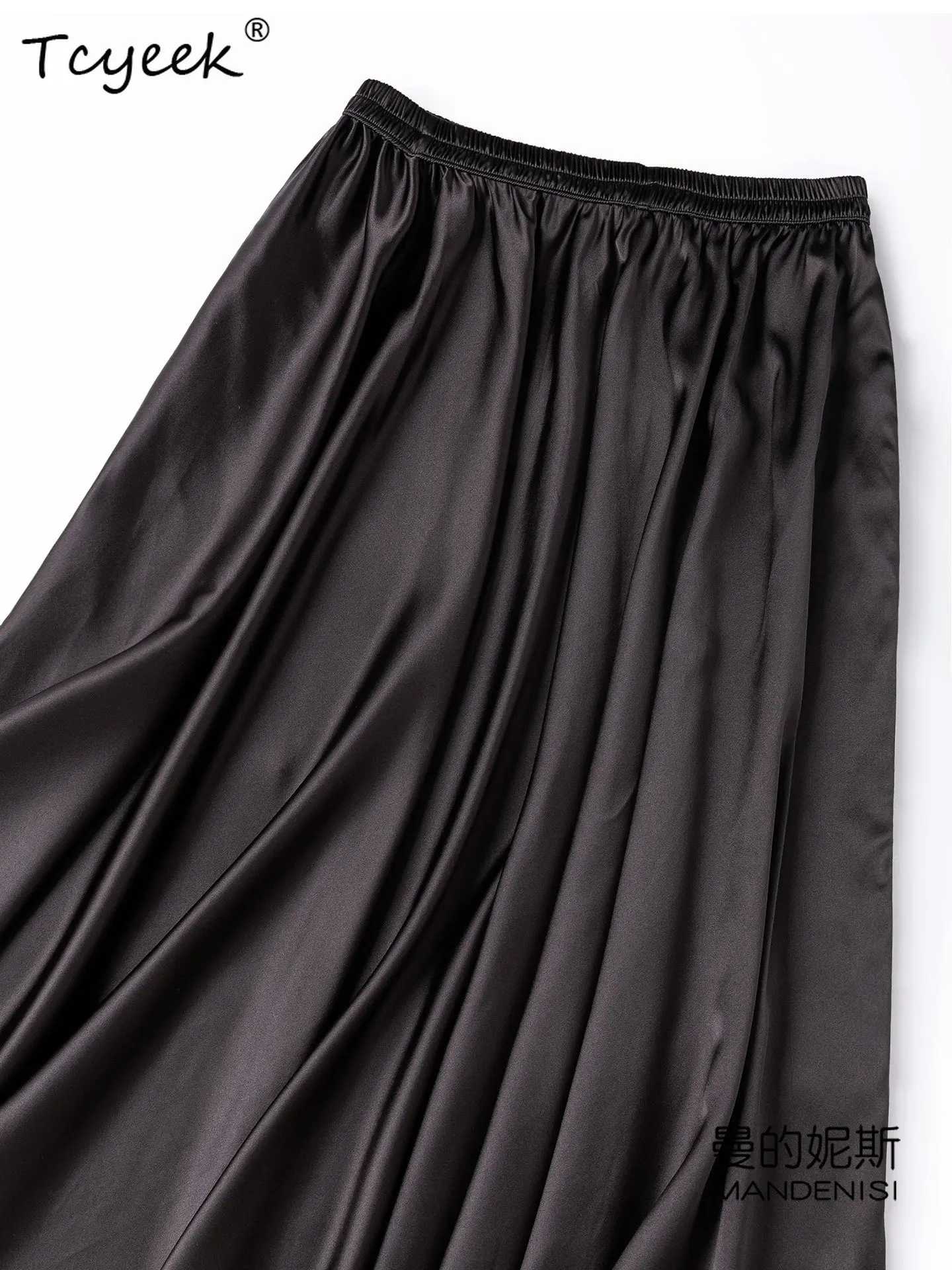 Tcyeek 21MM 92% Real Silk Beach Skirts Elegant Skirt for Woman Summer Clothes Party Skirt Women Loose Fit Elastic Jupe Femme