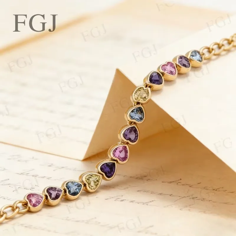 

925 Sterling Silver Hip-Hop Bracelet Colorful Lab Grown Gemstone Heart Shape VVS1 Saprkling Jewelry For Mother's Day Gifts