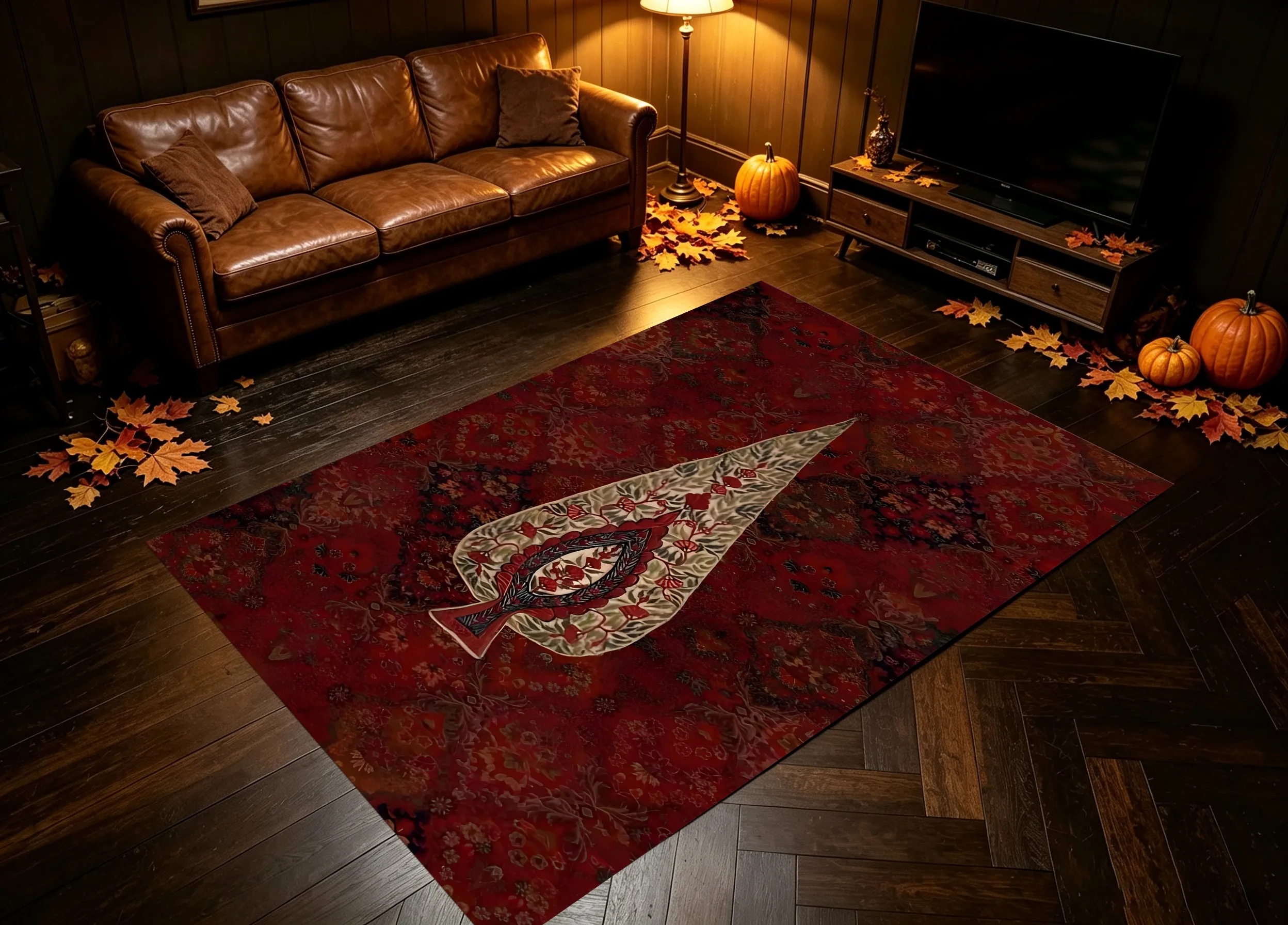 Retro Velvet Rug with Subtle Floral Fish Pattern for New Year, Living Room, Bedroom or under Coffee Table, Warm and Elegant