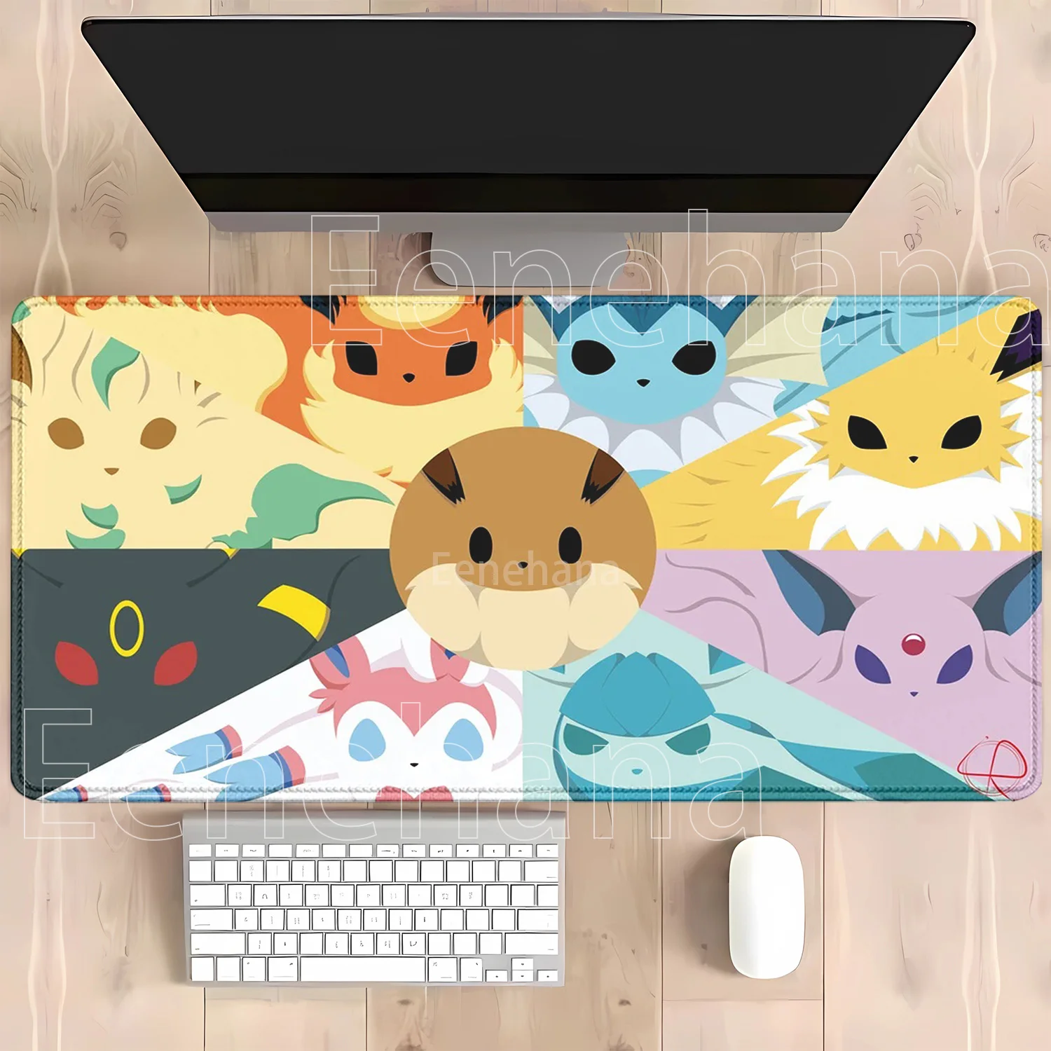 Anime Eevee Pokemon Gaming-Mauspad Kawaii XXL PC-Tastatur-Overlock-Teppich Bürozubehör Gummi HD-Druck Overlock-Schreibtischunterlage – Detail 4