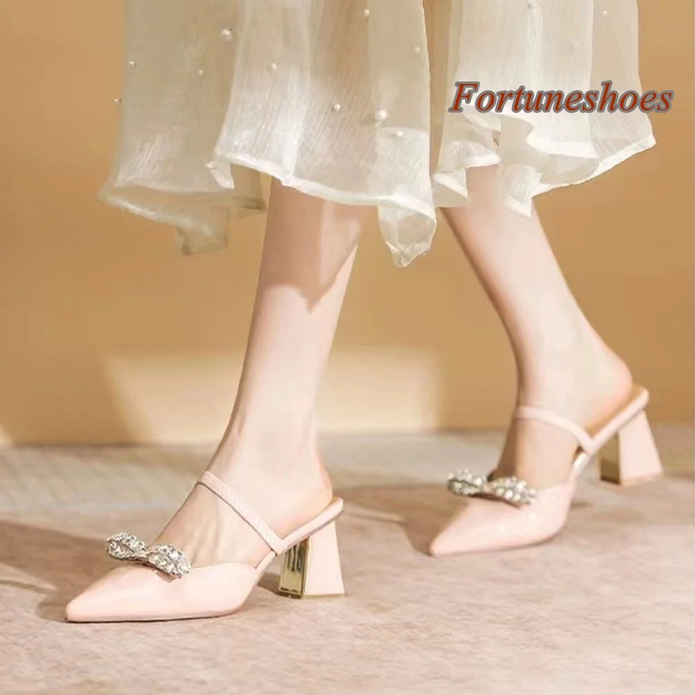 

Slip On Chunky Heel Slippers Shallow Pointed Women Rhinestone Crystal Pumps Fashion Casual Party Spring/autumn 2024 Newest Pumps