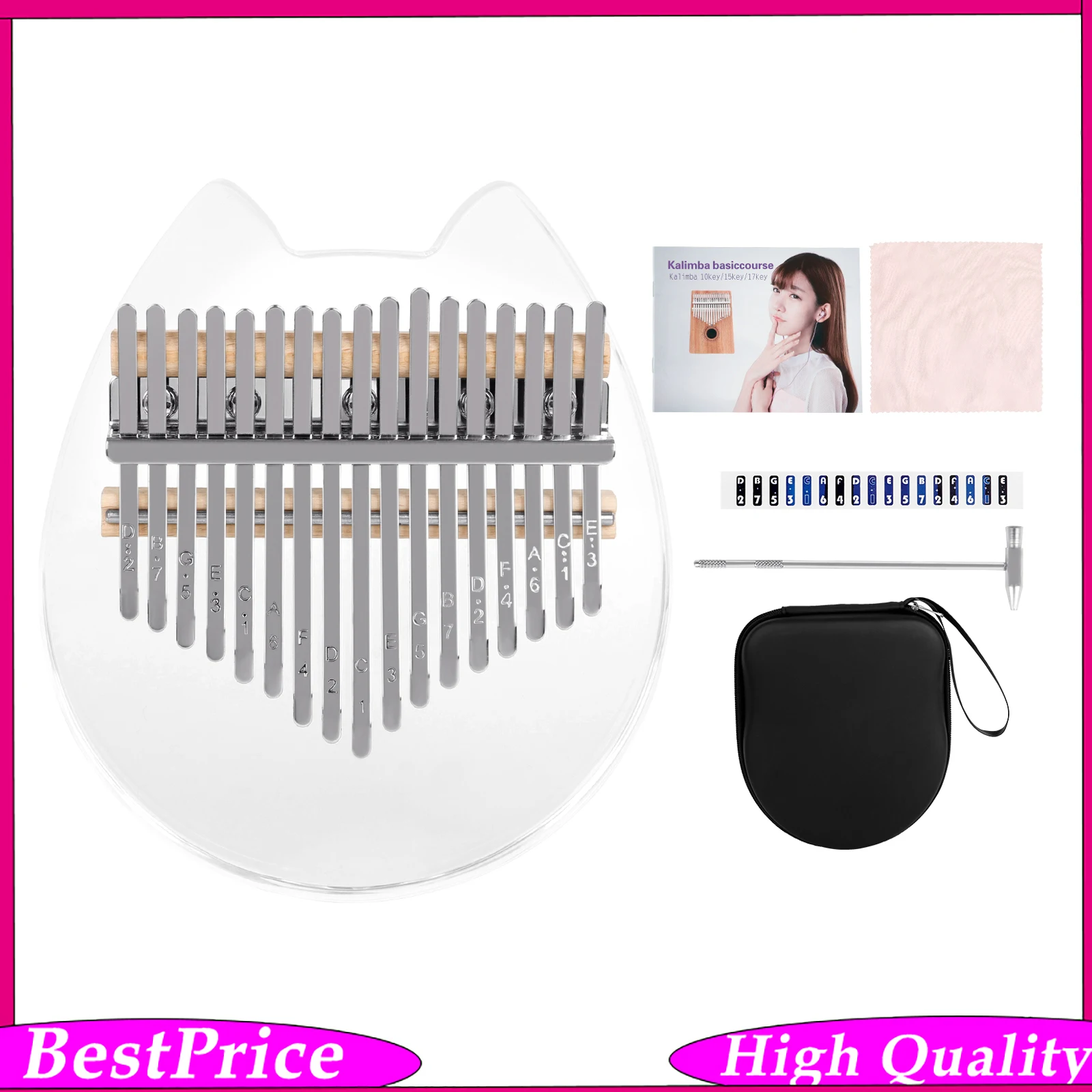 17 Keys Crystal Clear Kalimba Thumb Piano EVA Storage Box Kalimba Acrylic Finger Piano Percussion Instrument for Music Lovers